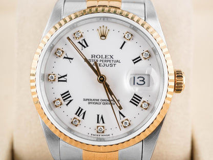 Rolex Datejust 36 White Roman & Diamond Dial on Jubilee 16233 Papers 1990