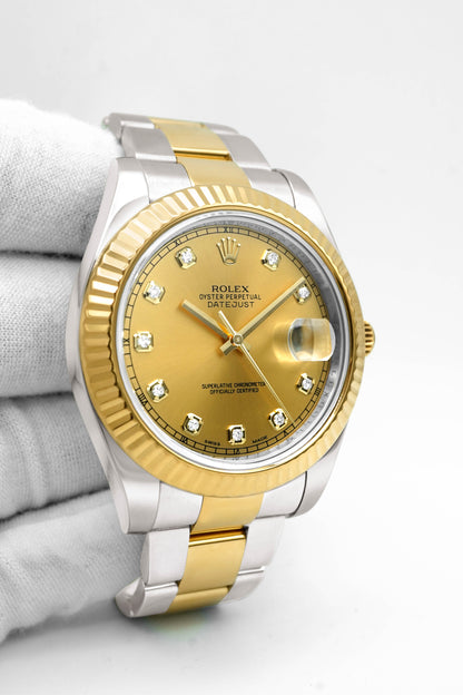 Rolex Datejust II Champagne Diamond Dial on Oyster 116333 Card 2016