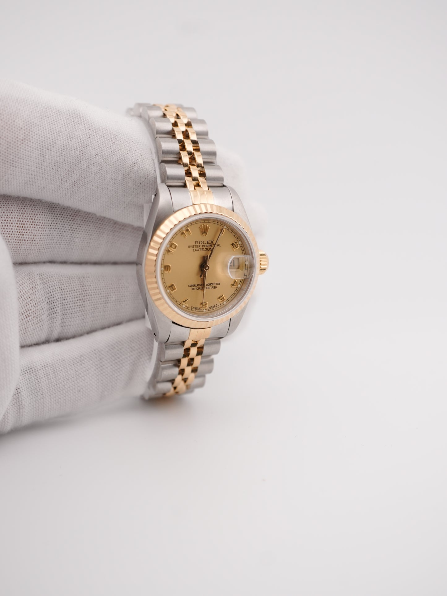 Rolex Datejust 26 Champagne Arabic Dial on Jubilee 69173 Papers 1990