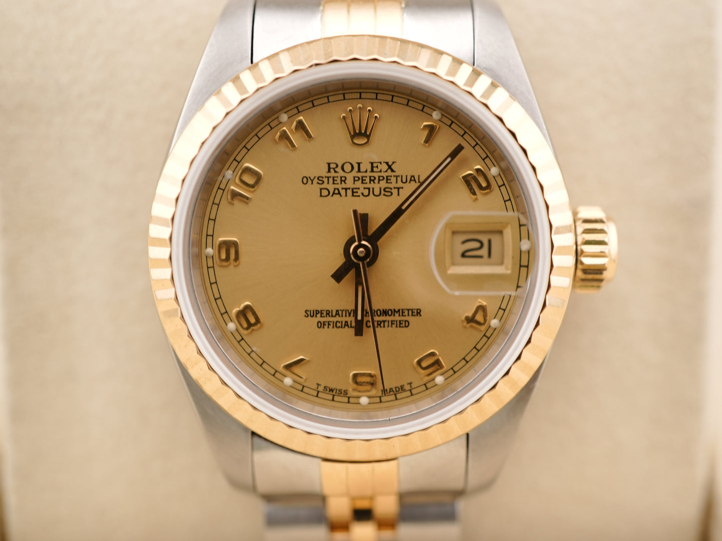 Rolex Datejust 26 Champagne Arabic Dial on Jubilee 69173 Papers 1990