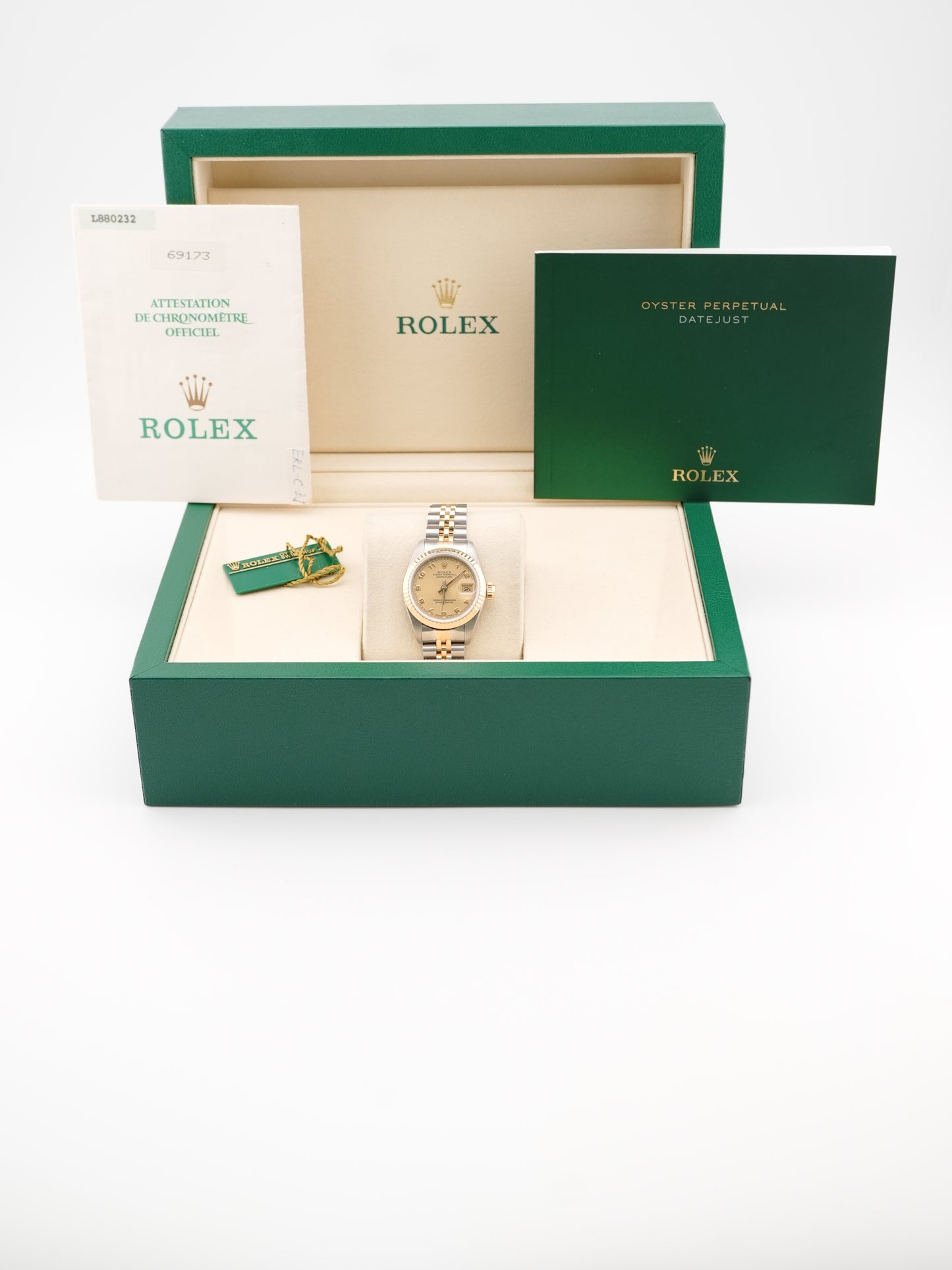 Rolex Datejust 26 Champagne Arabic Dial on Jubilee 69173 Papers 1990