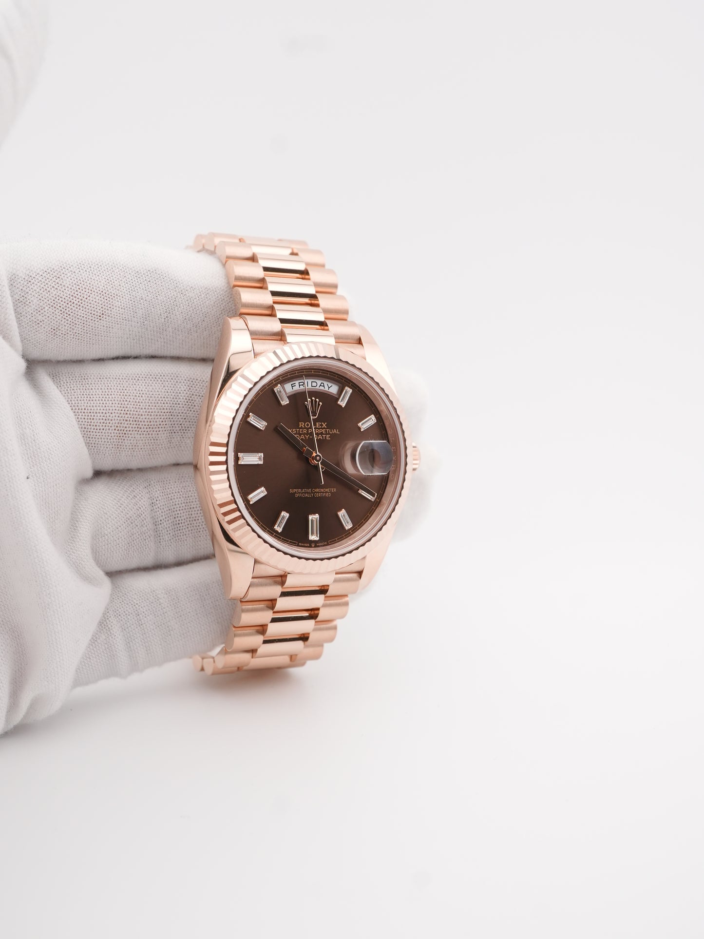 Rolex Day-Date 40 Chocolate Baguette Diamond Dial on President 228235 Card 2025