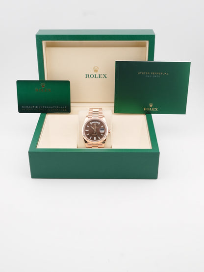 Rolex Day-Date 40 Chocolate Baguette Diamond Dial on President 228235 Card 2025