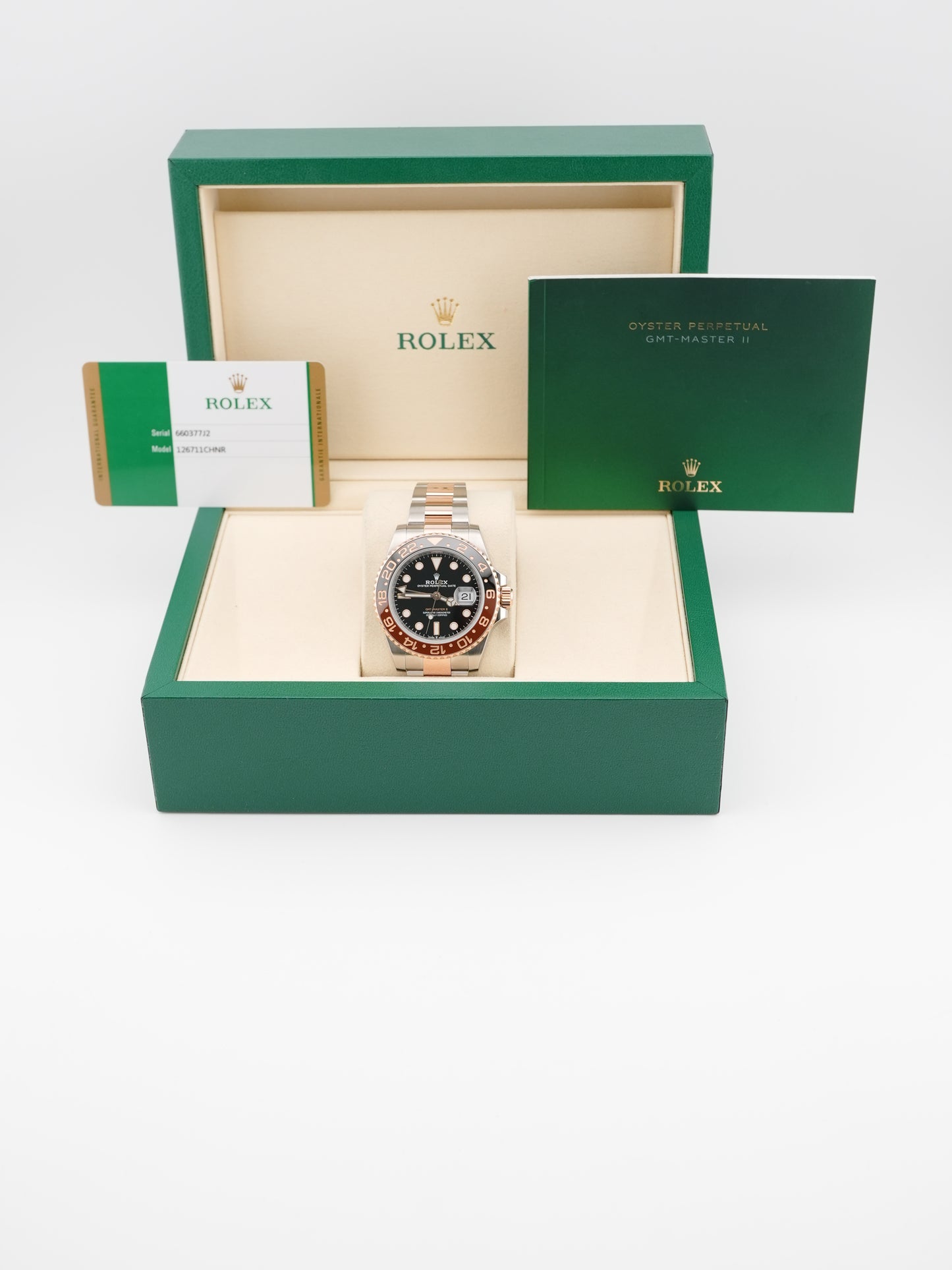 Rolex GMT-Master II Root Beer Black Dial on Oyster 126711CHNR Card 2020