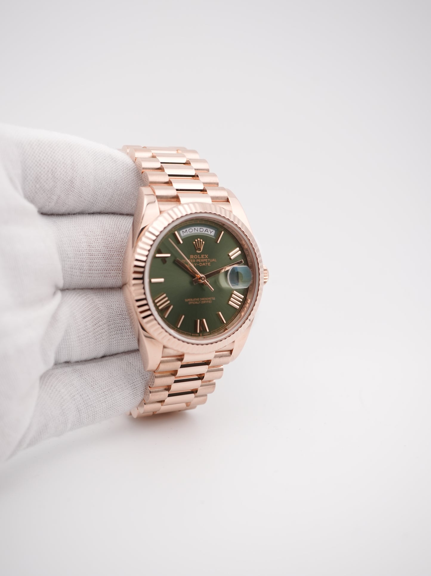 Rolex Day-Date 40 Olive Green Roman Dial on President 228235 Card 2020