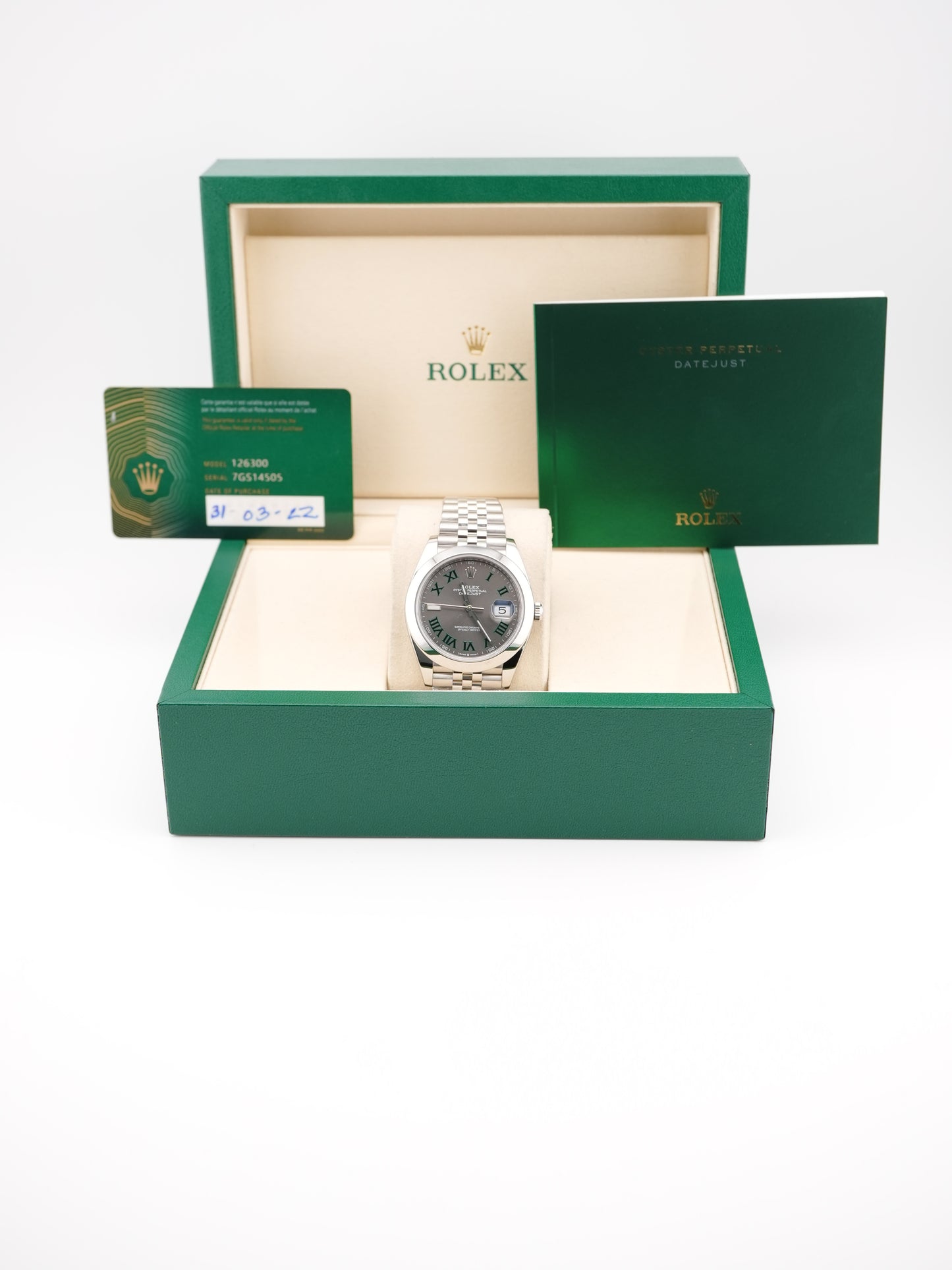 Rolex Datejust 41 Slate Green Roman Dial on Jubilee 126300 Card 2022