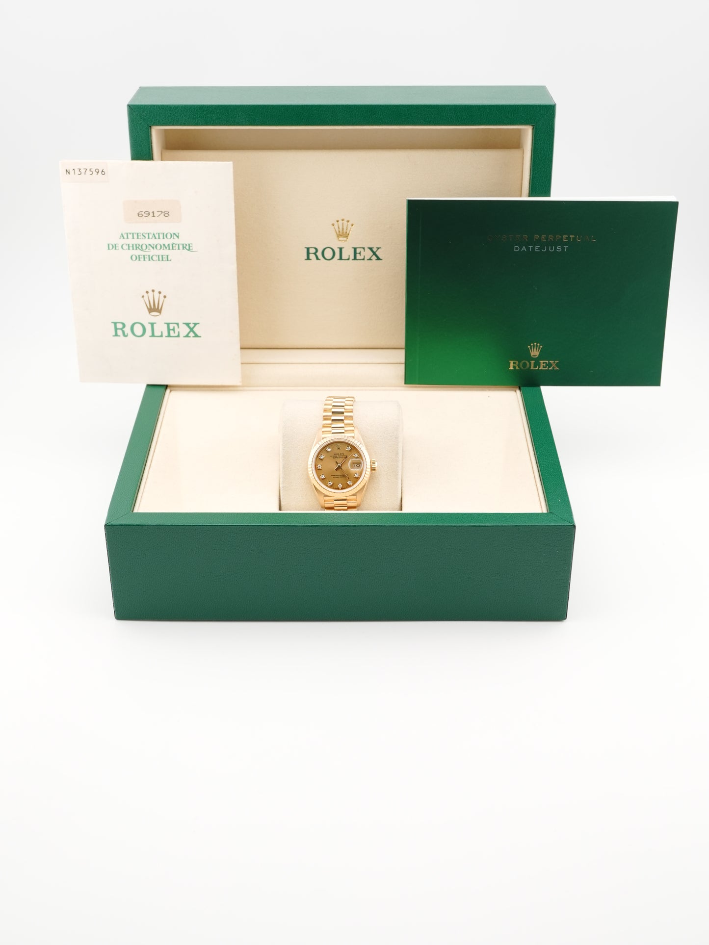 Rolex Datejust Lady President Champagne Diamond Dial on President 69178 Papers 1992