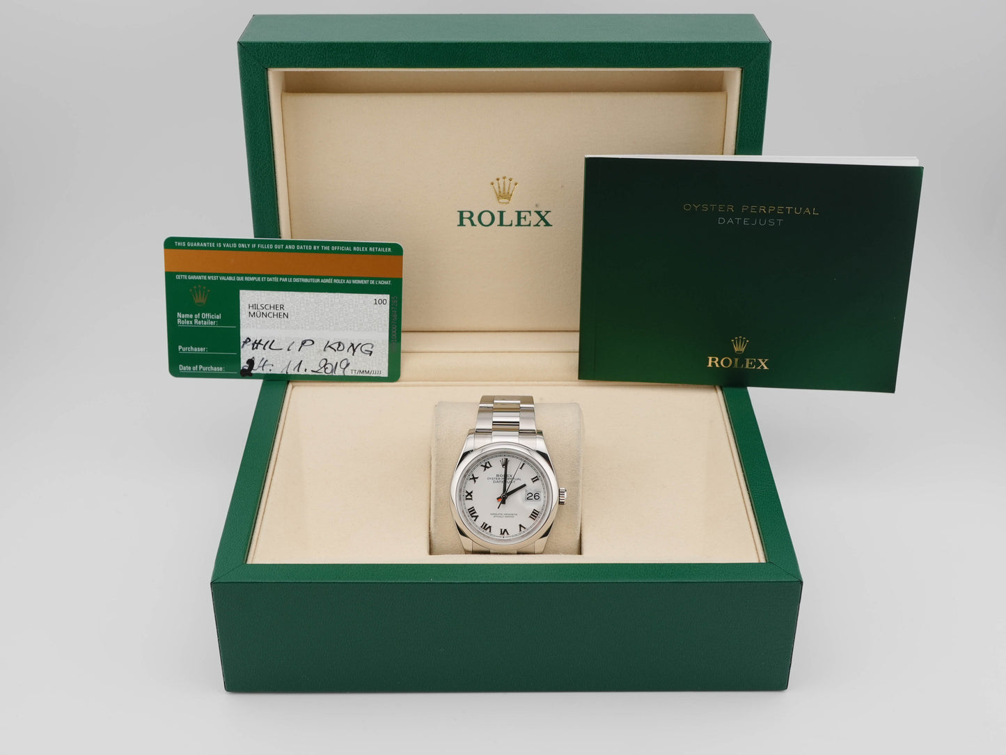 Rolex Datejust White Roman Dial on Oyster 126200 Card 2019