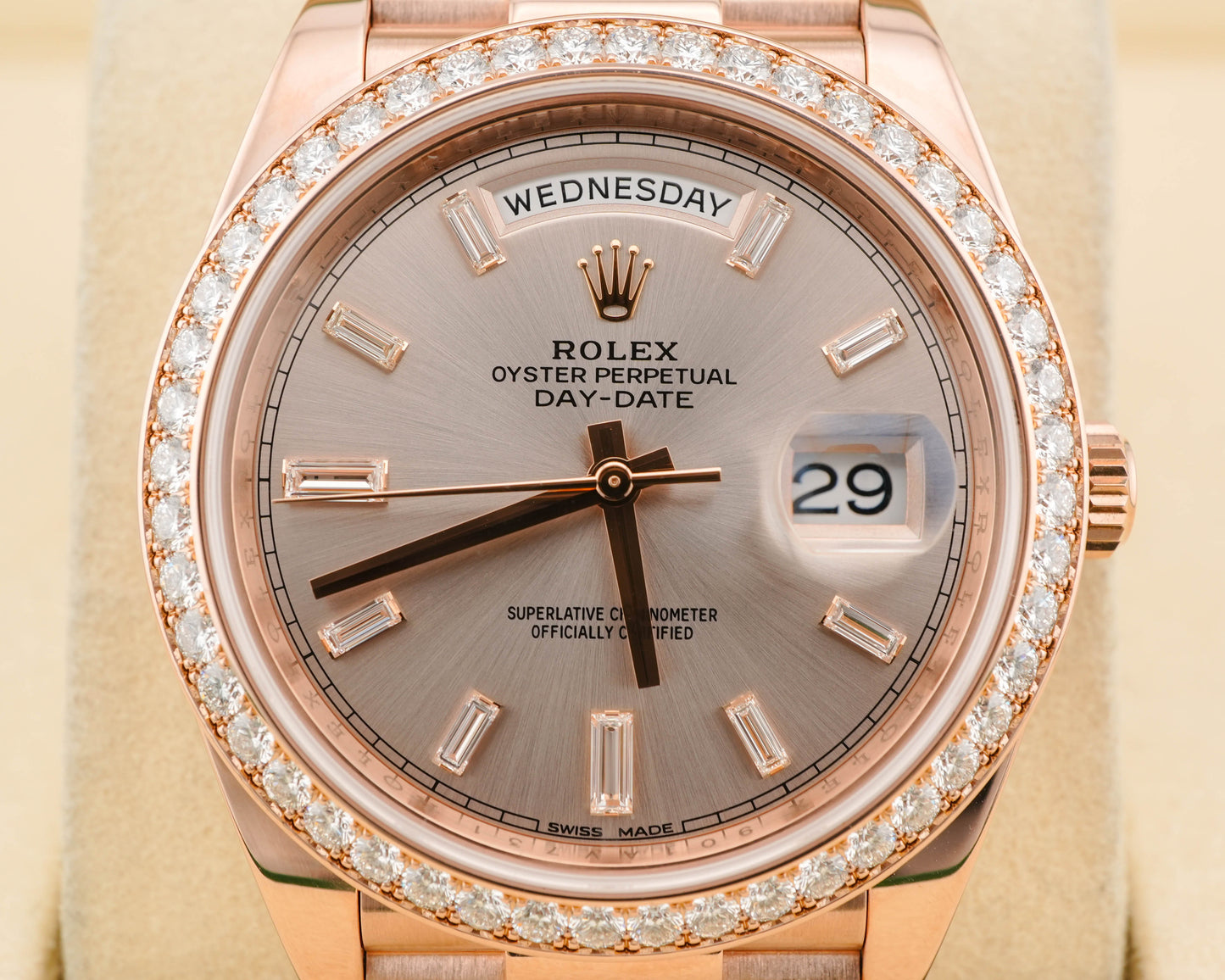 Rolex Day-Date 40 Sundust Baguette-Cut Diamond Dial on President 228345RBR Card 2019