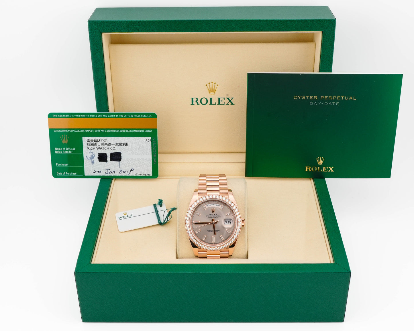 Rolex Day-Date 40 Sundust Baguette-Cut Diamond Dial on President 228345RBR Card 2019