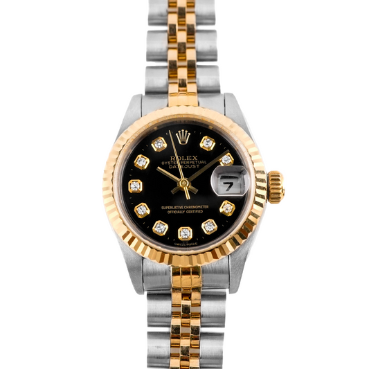 Rolex Datejust Lady Black Diamond Dial on Jubilee 69173 Papers 1994