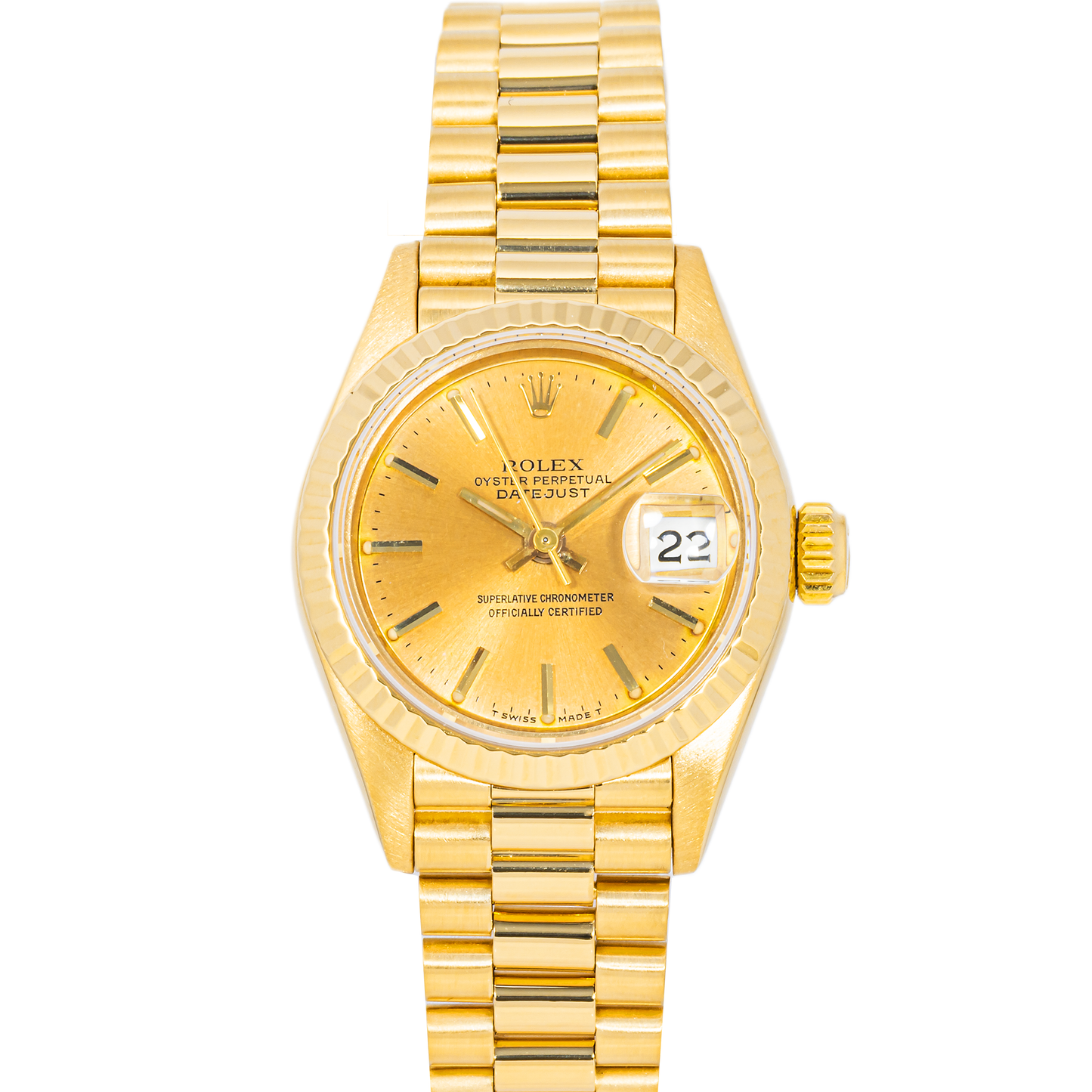 Rolex Datejust Lady President Champagne Stick Dial on President 69178 1986