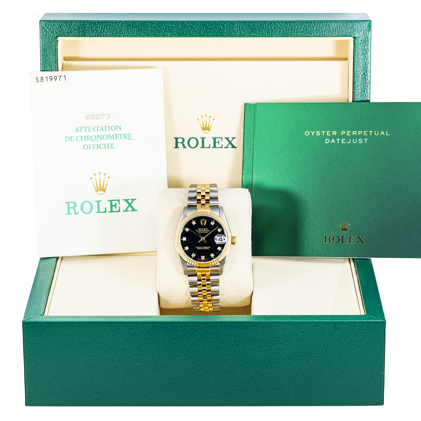 Rolex Datejust 31 Black Diamond Dial on Jubilee 68273 Papers 1995