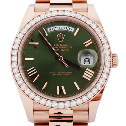 Rolex Day-Date 40 Olive Green Bevelled Roman Dial on President 228345RBR Complete 2026