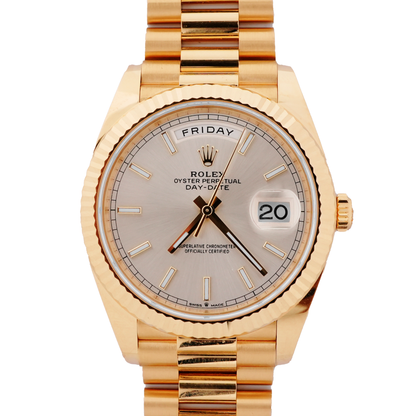 Rolex Day-Date 40 Silver Index Dial on President 228238 Complete 2026