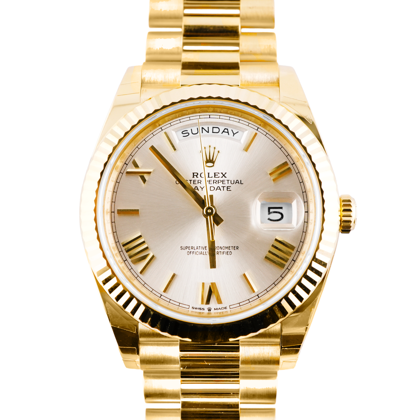Rolex Day-Date 40 Silver Bevelled Roman Dial on President 228238 Card 2025
