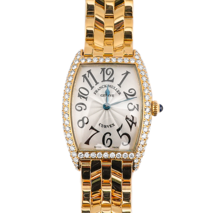 Franck Muller Cintrée Curvex SIlver Dial on 18K Yellow Gold Bracelet 1752 QZ D Complete Open Date