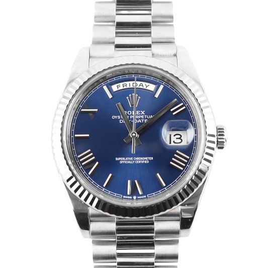 Rolex Day-Date 40 Blue Bevelled Roman Dial on President 228239 Card 2025