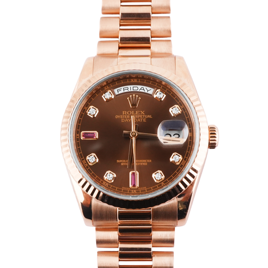 Rolex Day-Date 36 Chocolate Diamond And Ruby Dial on President 118235 Card 2013