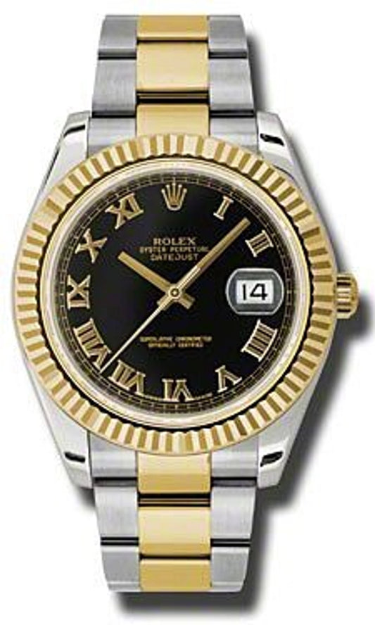 Rolex Datejust II Black Roman Dial on Oyster 116333 Card 2016