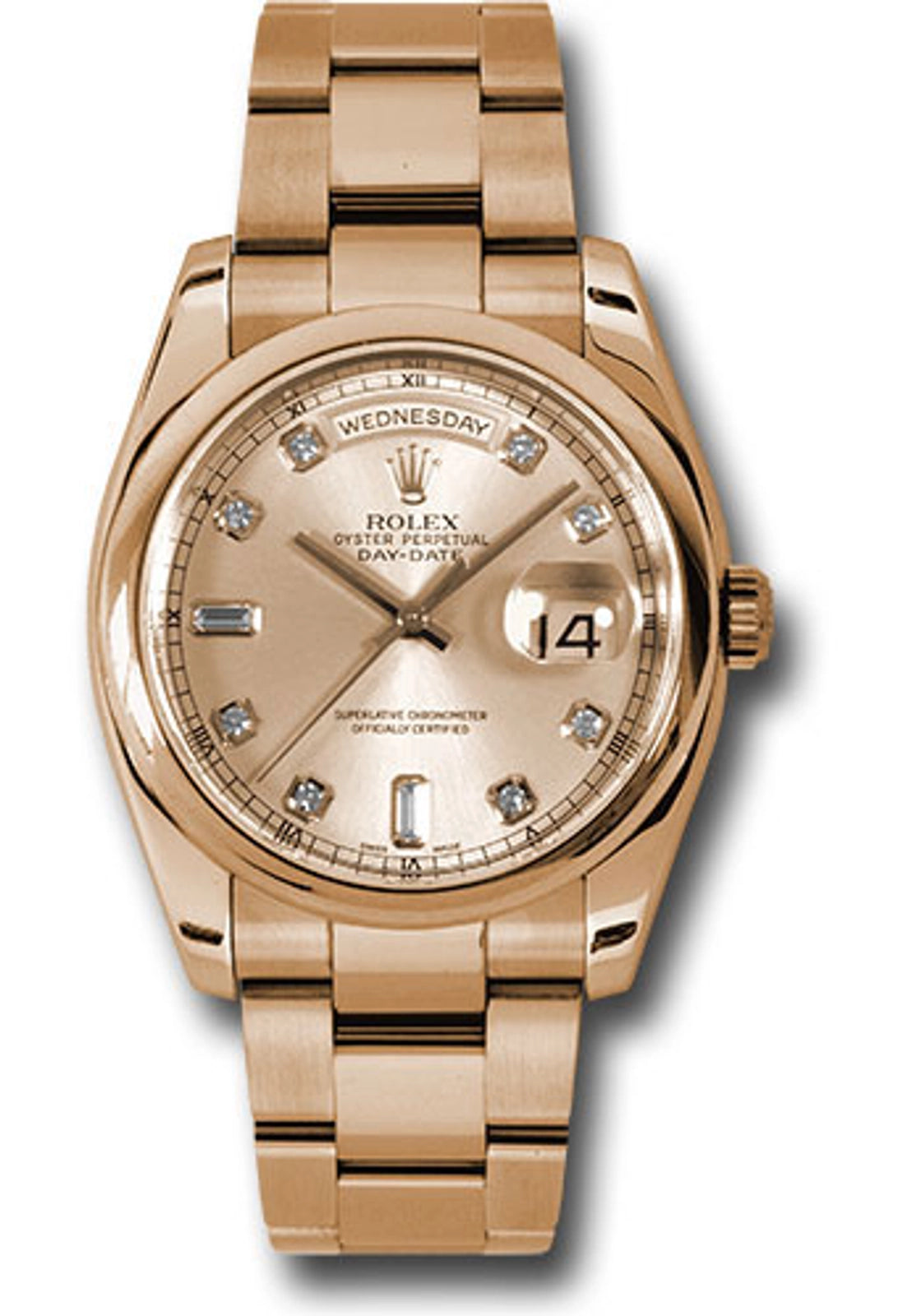 Rolex Day-Date 36 Pink Champagne Diamond Dial on Oyster 118205 2012