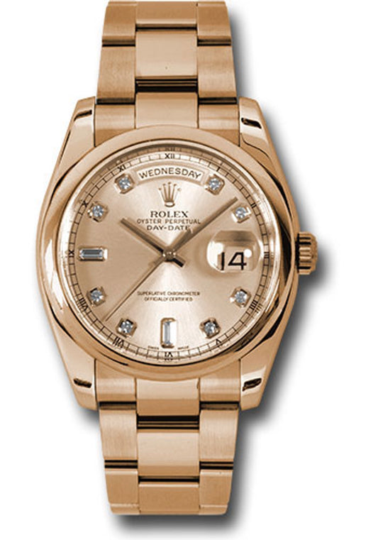 Rolex Day-Date 36 Pink Champagne Diamond Dial on Oyster 118205 2012
