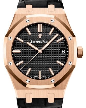 Audemars Piguet Royal Oak Black Dial on Leather Strap 15500OR.OO.D002CR.01 Complete 2019