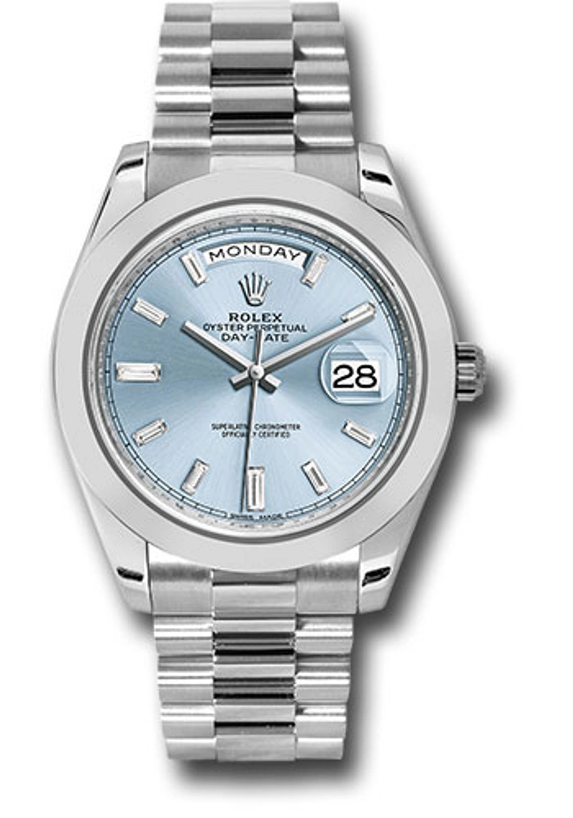 Rolex Day-Date 40 Ice Blue Baguette Diamond Dial on President 228206 Complete 2021