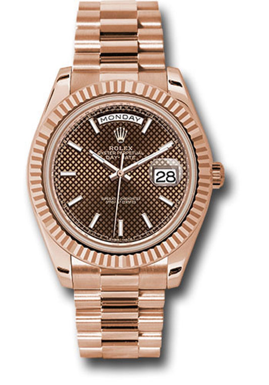Rolex Day-Date 40 Chocolate Diagonal Motif Index Dial on President 228235 Card 2022