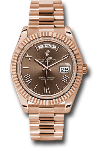 Rolex Day-Date 40 Chocolate Bevelled Roman Dial on President 228235 Card 2018