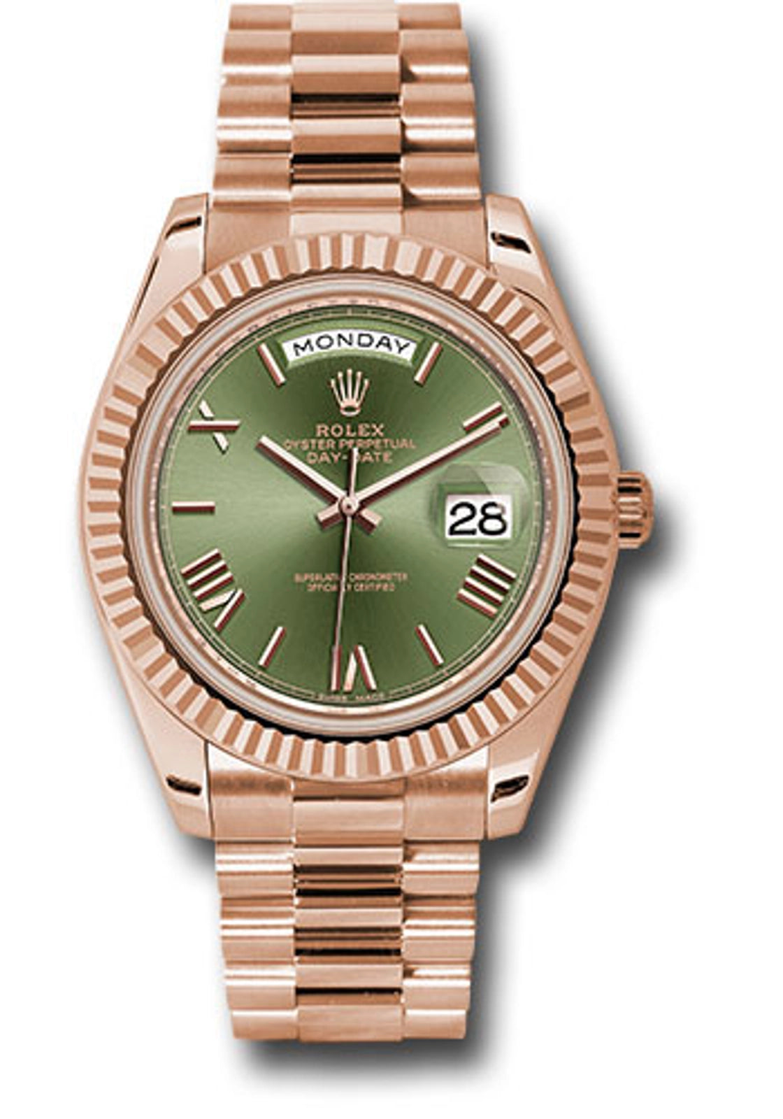 Rolex Day-Date 40 Olive Green Roman Dial on President 228235 Card 2021