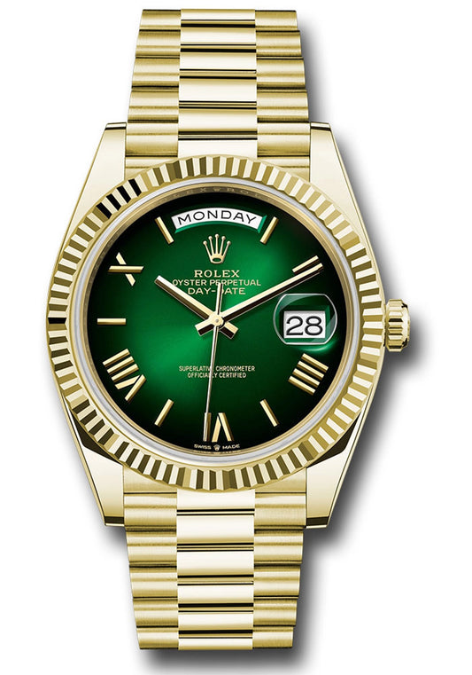Rolex Day-Date 40 Green Ombre Roman Dial on President 228238 Card 2026