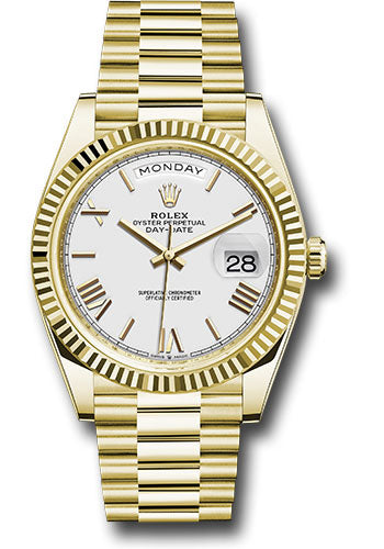 Rolex Day-Date 40 White Bevelled Roman Dial on President 228238 Complete 2025