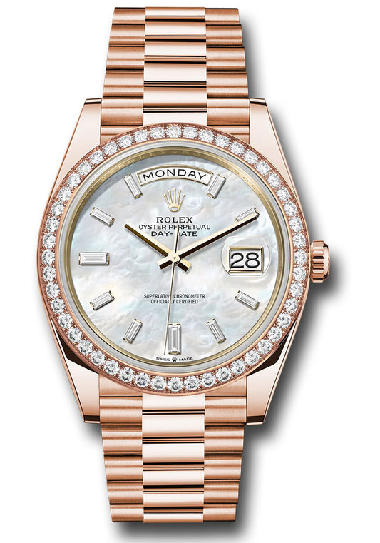Rolex Day-Date 40 White Mother-Of-Pearl Dial on President 228345RBR Card 2024