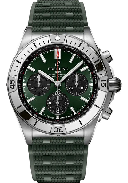 Breitling Chronomat B01 Green Dial on Rubber Strap AB01342B1L5S1 Complete 2024