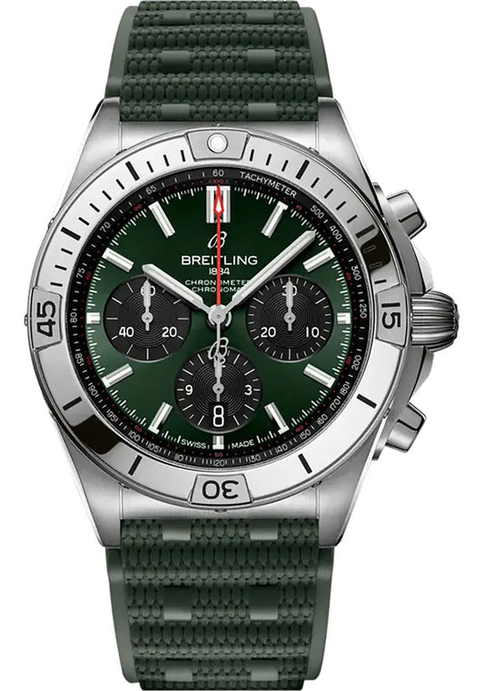 Breitling Chronomat B01 Green Dial on Rubber Strap AB01342B1L5S1 Complete 2024