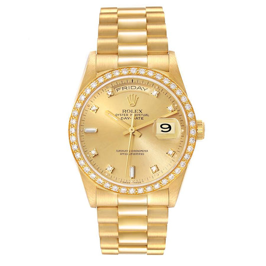 Rolex Day Date 36 Champagne Diamonds Dial on President 18388 1989