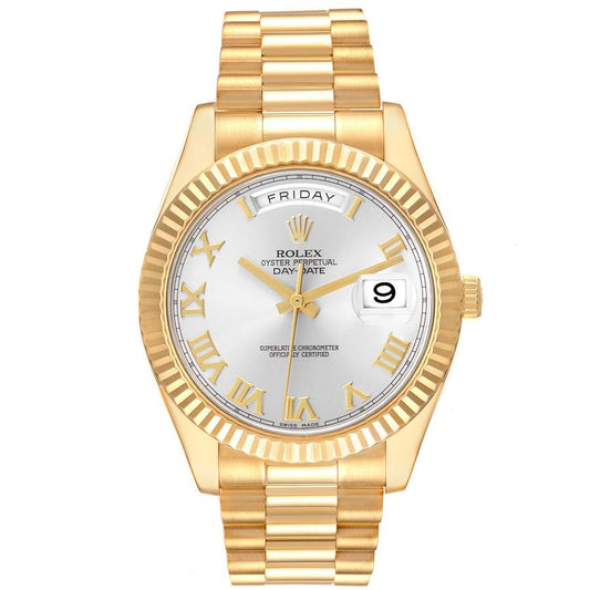 Rolex Day-Date 41 Silver Roman Dial on President 218238 Card 2014